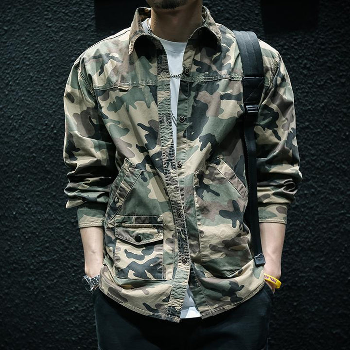 Men's Camouflage Long Sleeve Utility Shirt Jacket