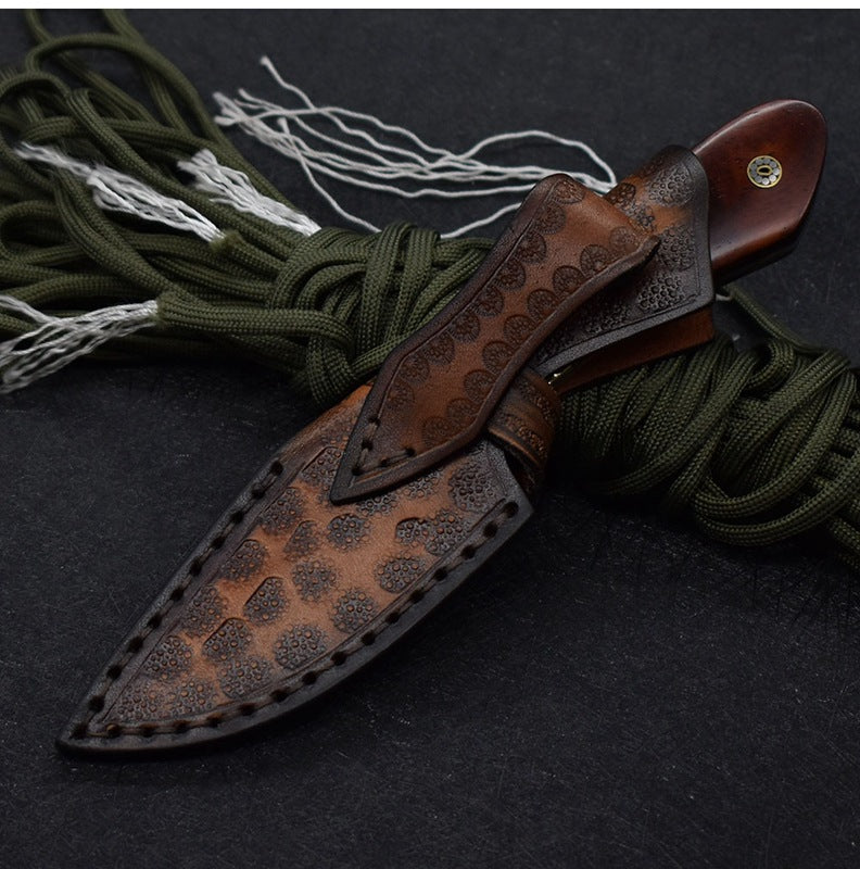 Compact Damascus Steel Straight Edge Camping Hunting Knife