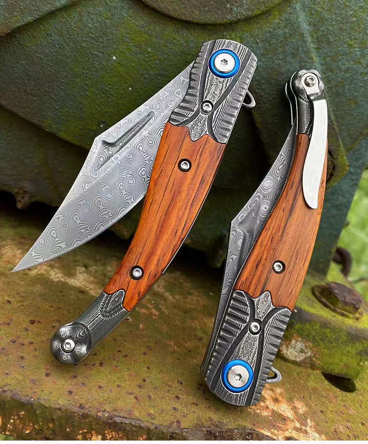 Compact Damascus Steel Folding Tactical Survival Knife