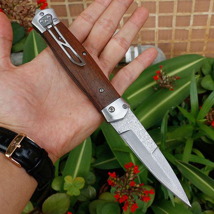 VG10 Damascus Folding Pocket Hunting Knife Wenge Handle