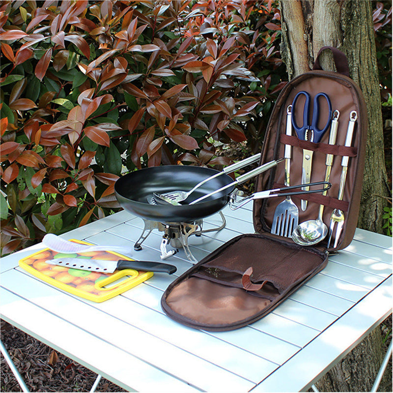 Outdoor BBQ Cookware Set With Knife And Cutting Board