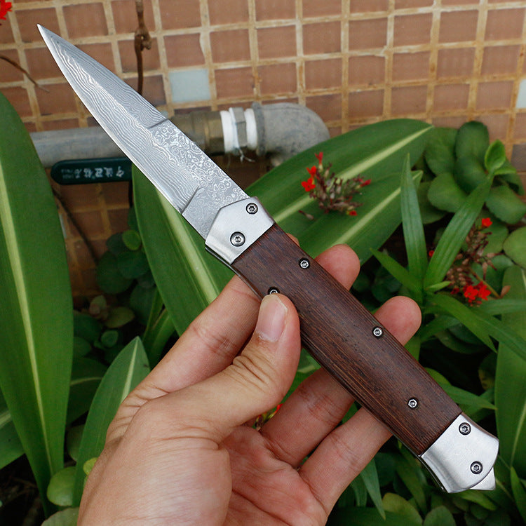 VG10 Damascus Folding Pocket Hunting Knife Wenge Handle