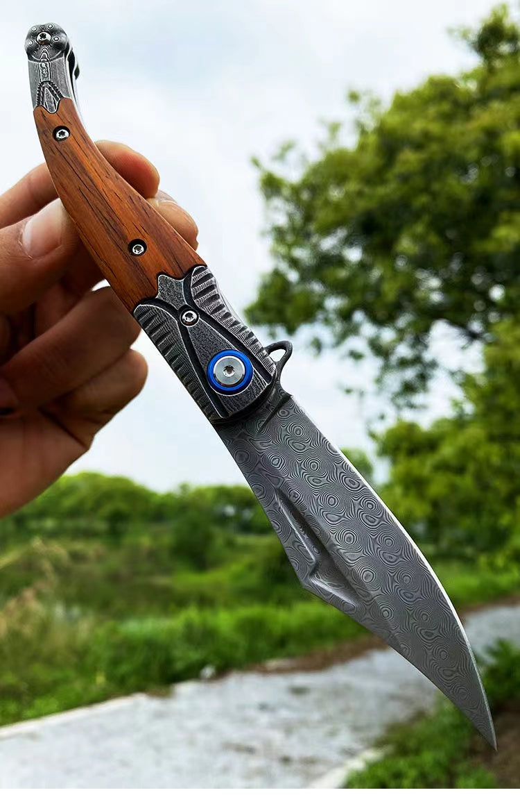 Compact Damascus Steel Folding Tactical Survival Knife