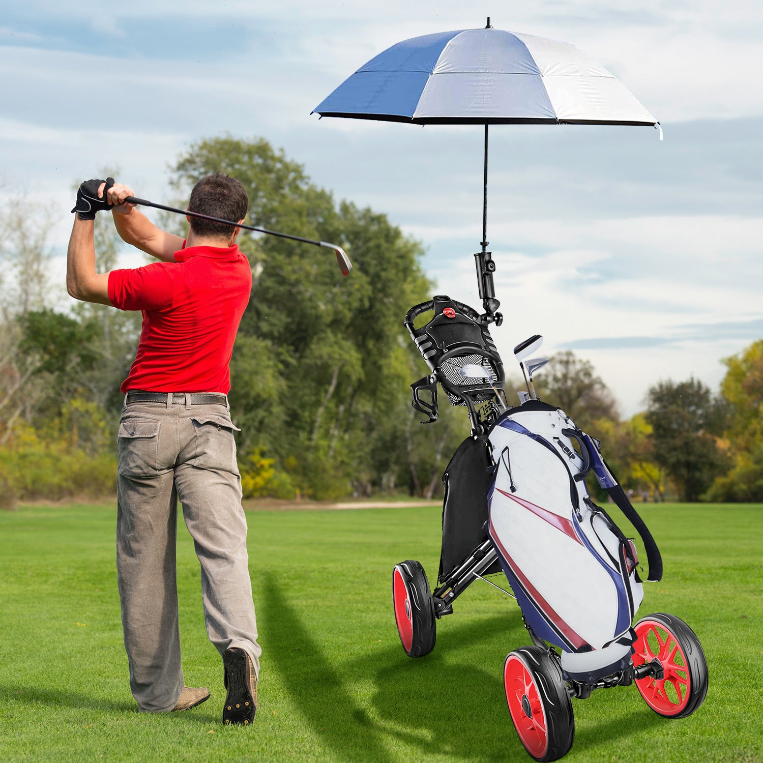 Foldable 4 Wheel Golf Push Trolley