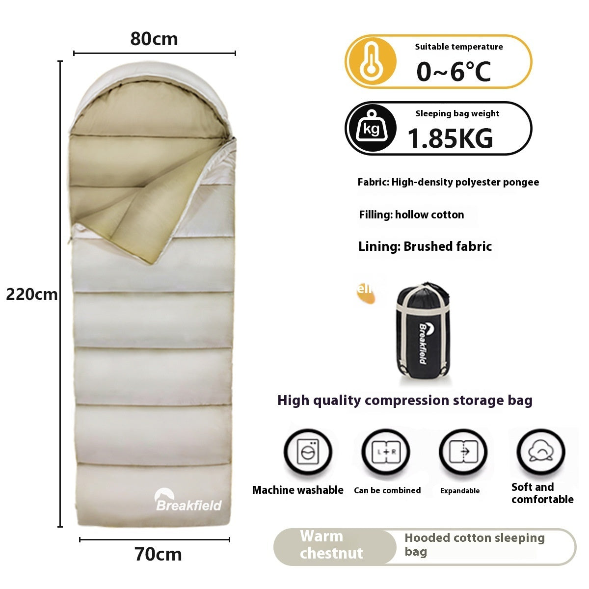 Waterproof Cotton Camping Sleeping Bag Four Seasons Splicing