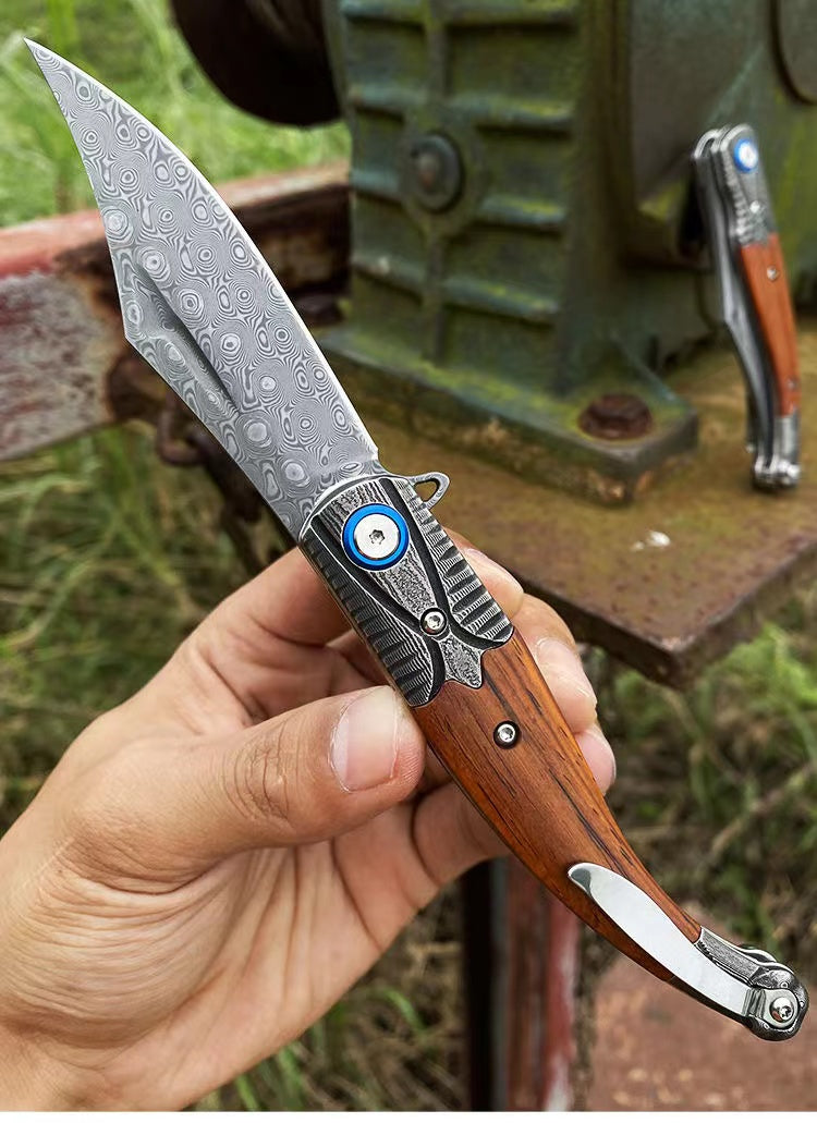 Compact Damascus Steel Folding Tactical Survival Knife