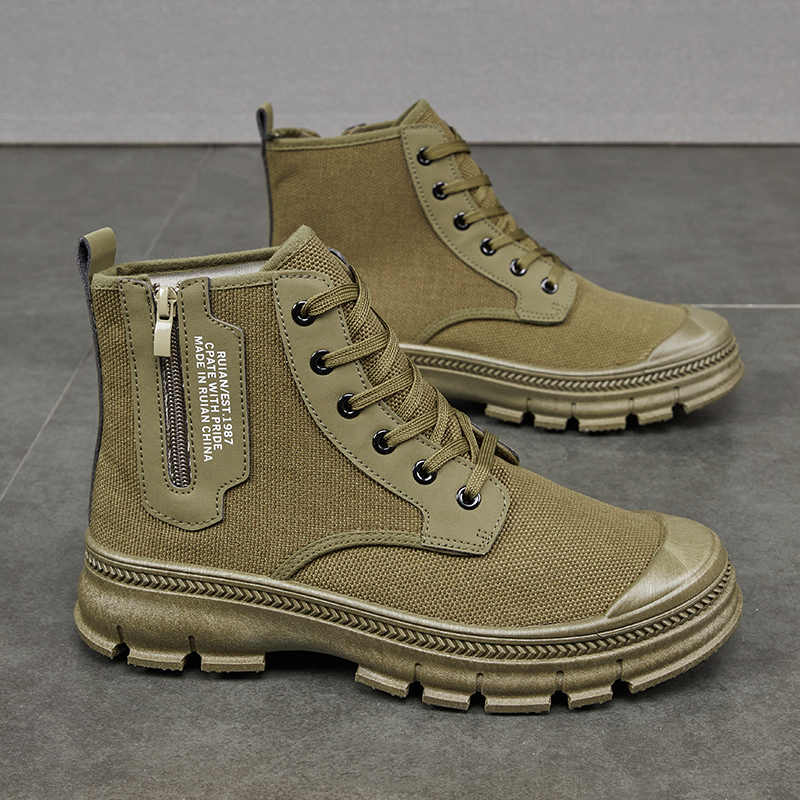 Men’s High-Top Side Zipper Hiking Work Boots Thick Sole