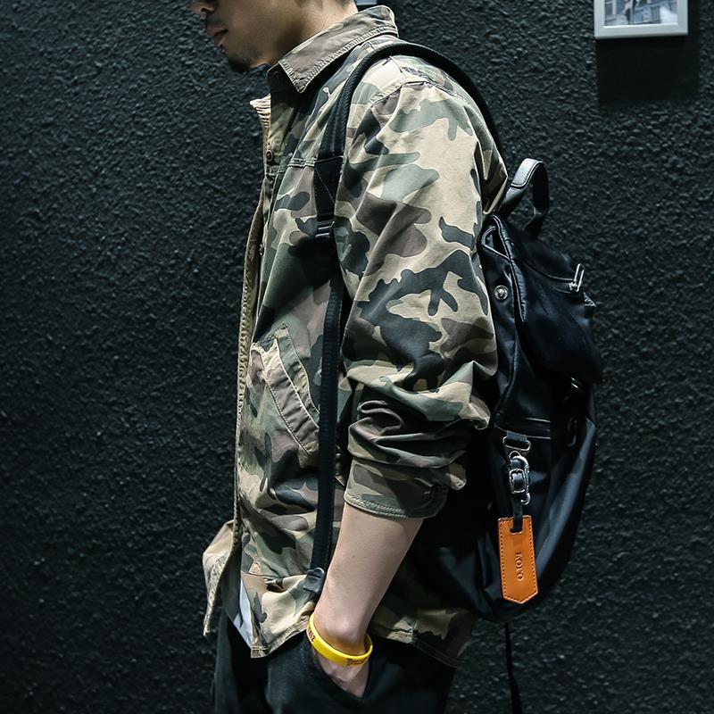 Men's Camouflage Long Sleeve Utility Shirt Jacket