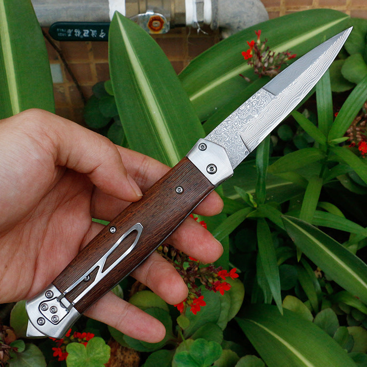 VG10 Damascus Folding Pocket Hunting Knife Wenge Handle