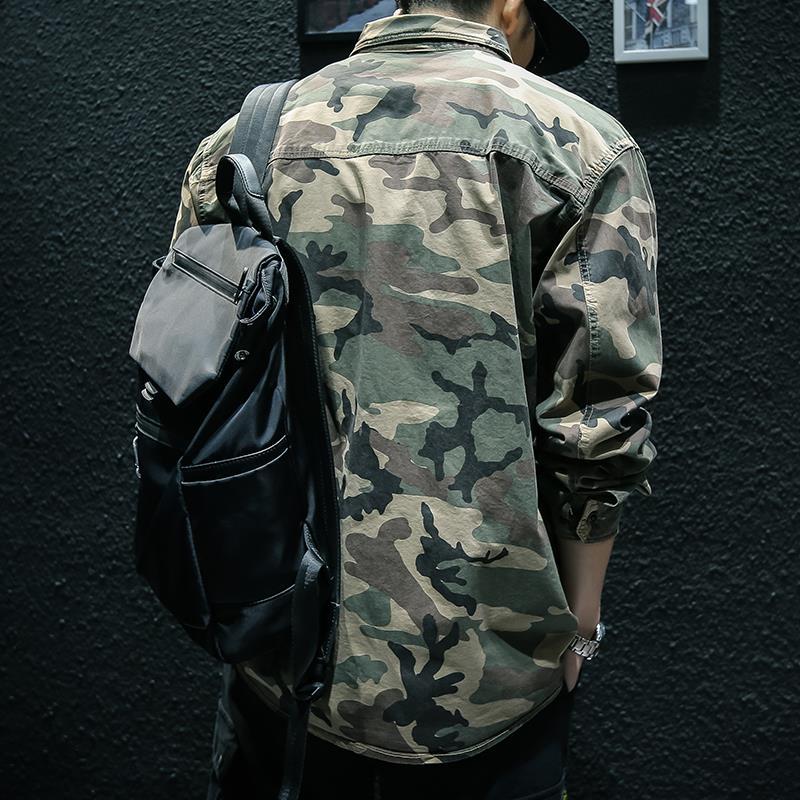 Men's Camouflage Long Sleeve Utility Shirt Jacket