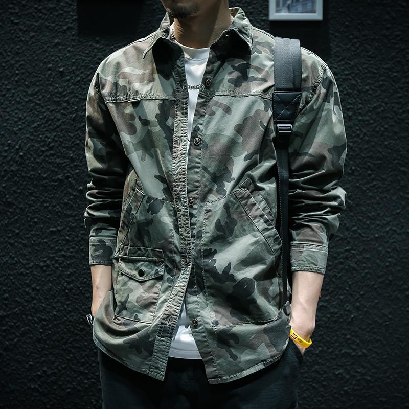 Men's Camouflage Long Sleeve Utility Shirt Jacket