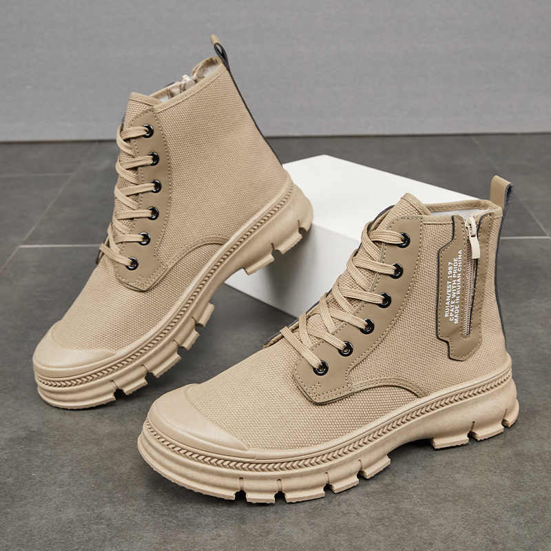 Men’s High-Top Side Zipper Hiking Work Boots Thick Sole