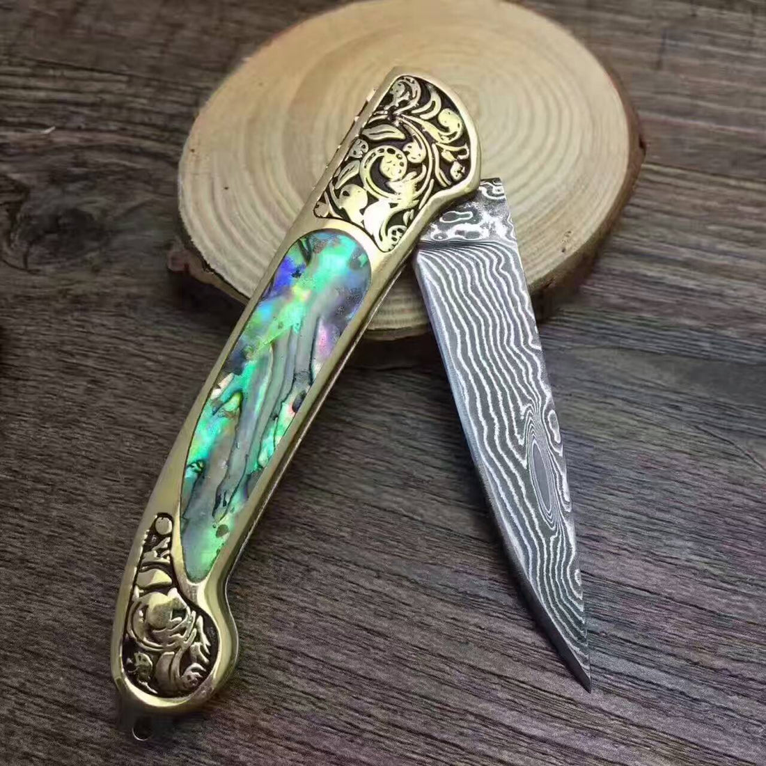 Folding Survival Combat Knife Natural Shell Camping Huntin