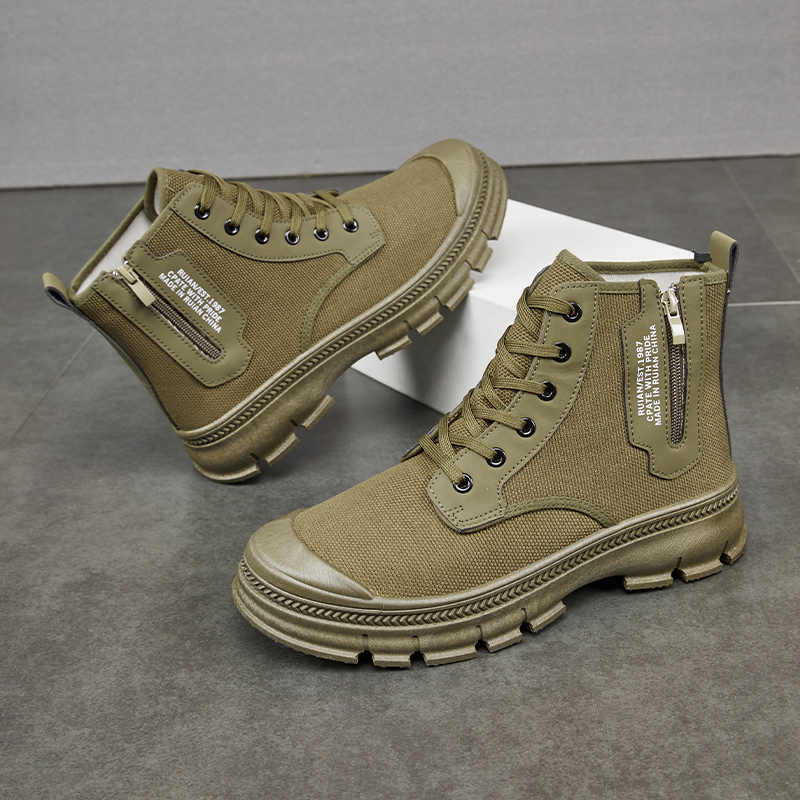 Men’s High-Top Side Zipper Hiking Work Boots Thick Sole