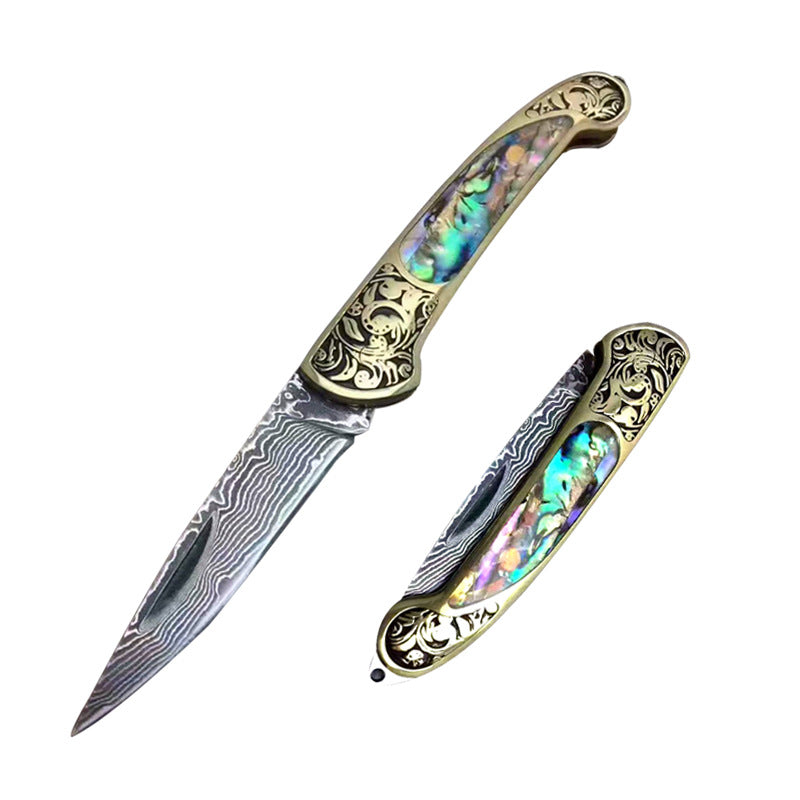 Folding Survival Combat Knife Natural Shell Camping Huntin