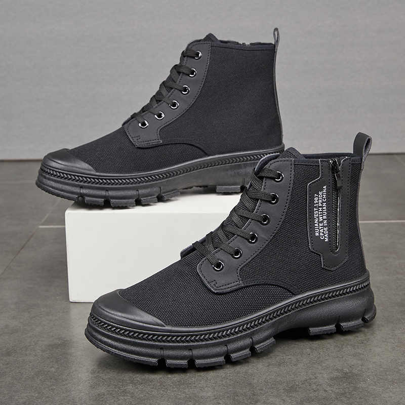 Men’s High-Top Side Zipper Hiking Work Boots Thick Sole