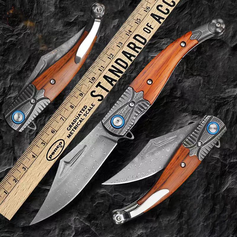 Compact Damascus Steel Folding Tactical Survival Knife