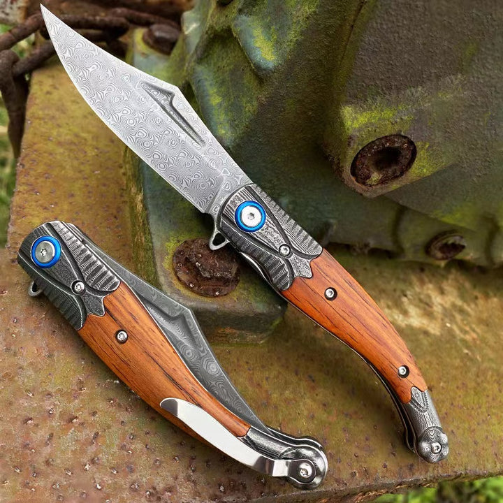 Compact Damascus Steel Folding Tactical Survival Knife