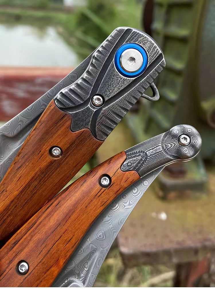 Compact Damascus Steel Folding Tactical Survival Knife