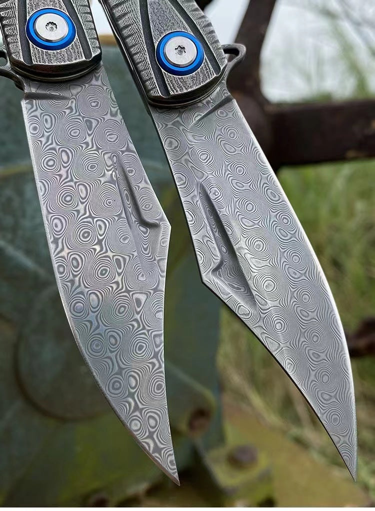 Compact Damascus Steel Folding Tactical Survival Knife