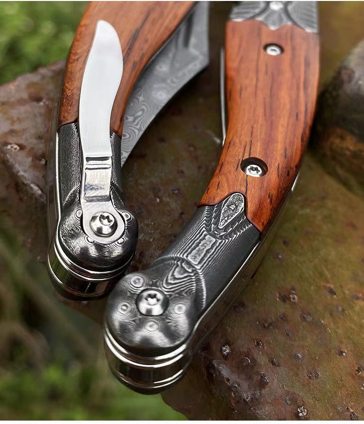 Compact Damascus Steel Folding Tactical Survival Knife