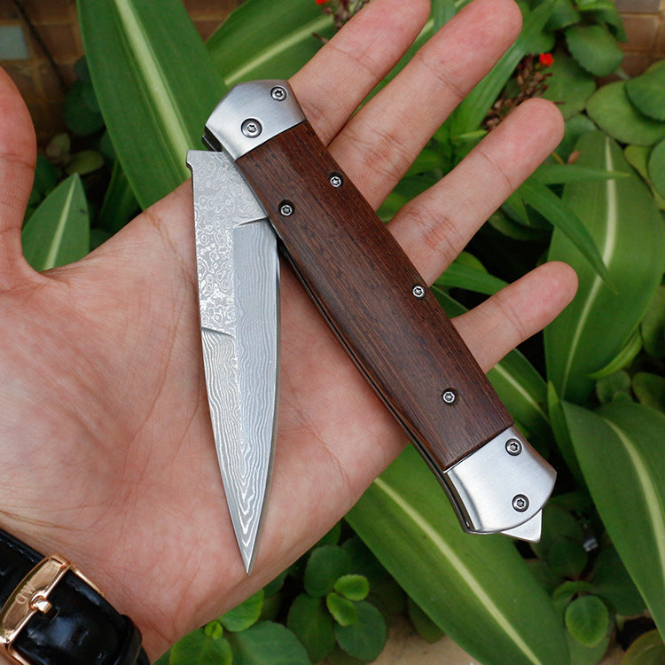 VG10 Damascus Folding Pocket Hunting Knife Wenge Handle