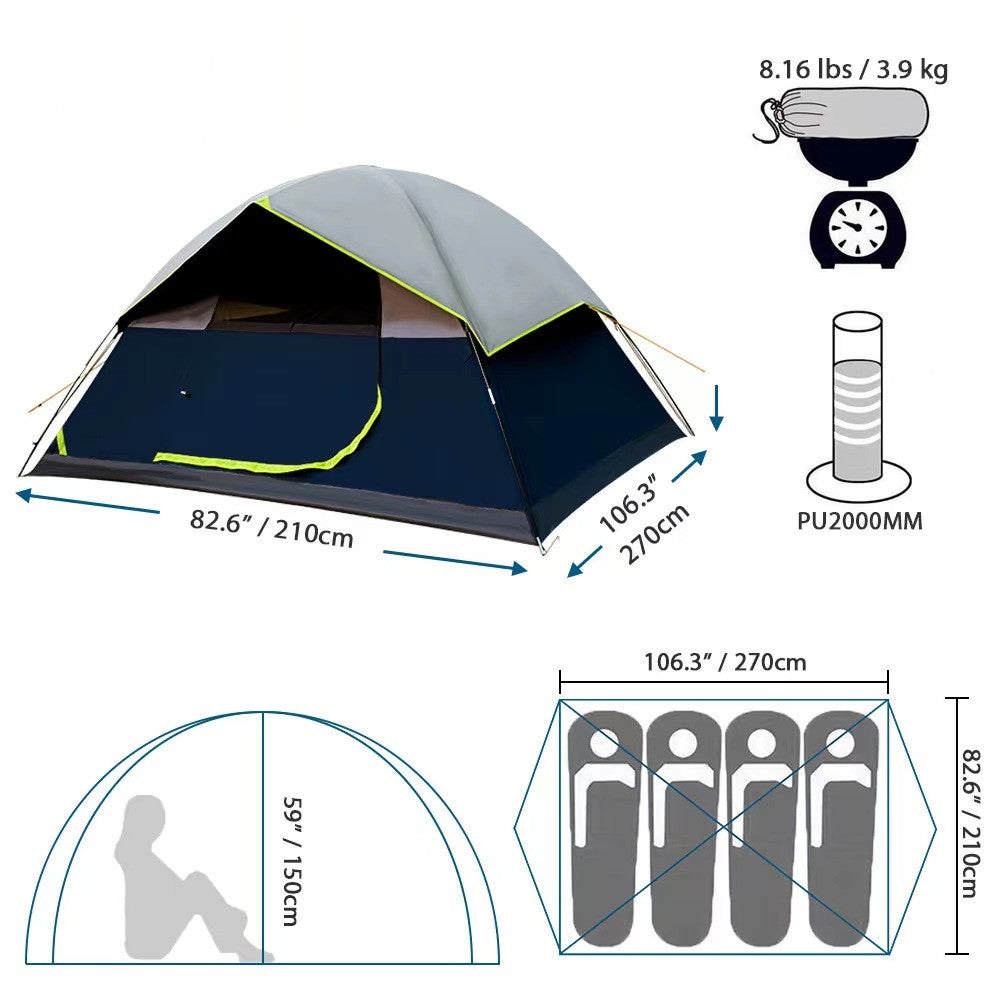 4 Person Black Coated Camping Darkroom Tent
