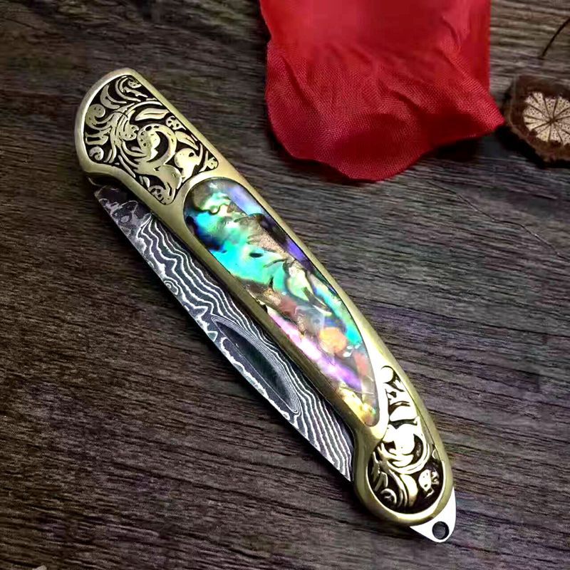 Folding Survival Combat Knife Natural Shell Camping Huntin
