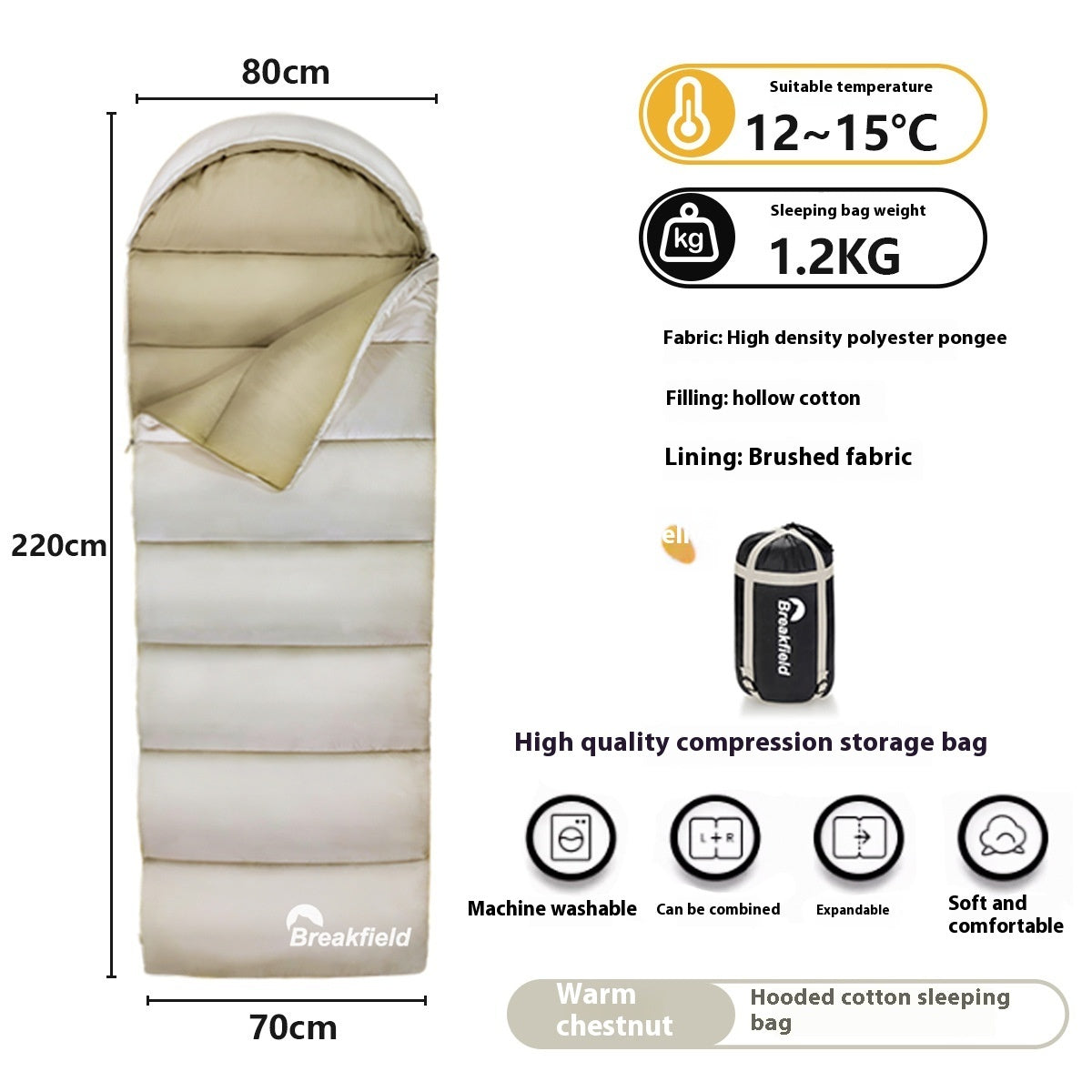 Waterproof Cotton Camping Sleeping Bag Four Seasons Splicing