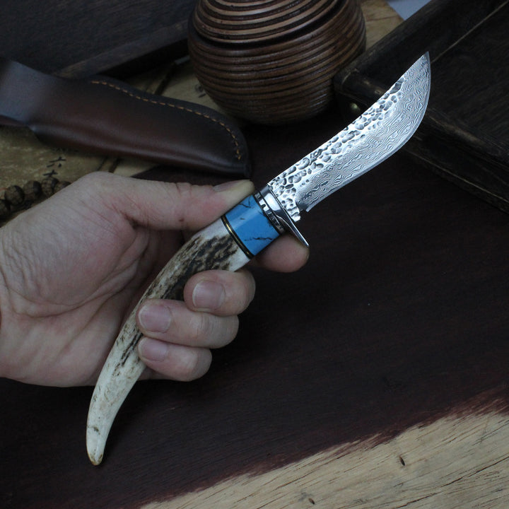 Outdoor Damascus Hunting Knife Non-Slip Handle
