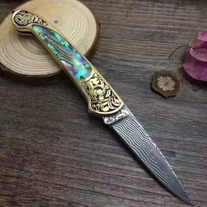 Folding Survival Combat Knife Natural Shell Camping Huntin